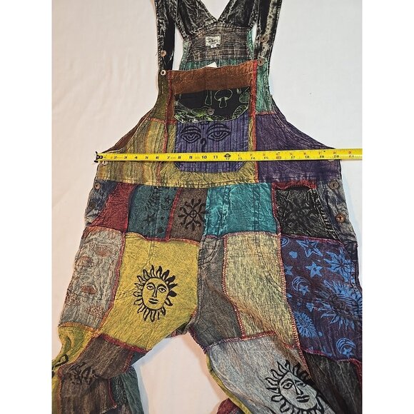 Rhea Patchwork Overalls 100% Cotton pockets adjustable shoulder strap Size L New - Picture 11 of 16